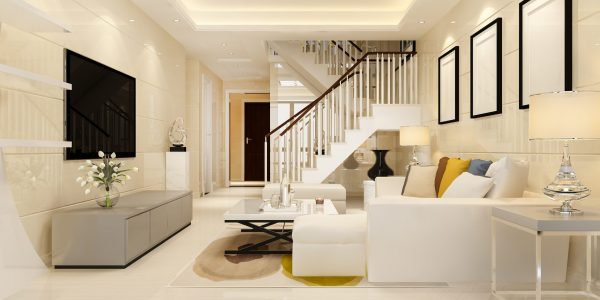 3d rendering white wood living room near bedroom upstair